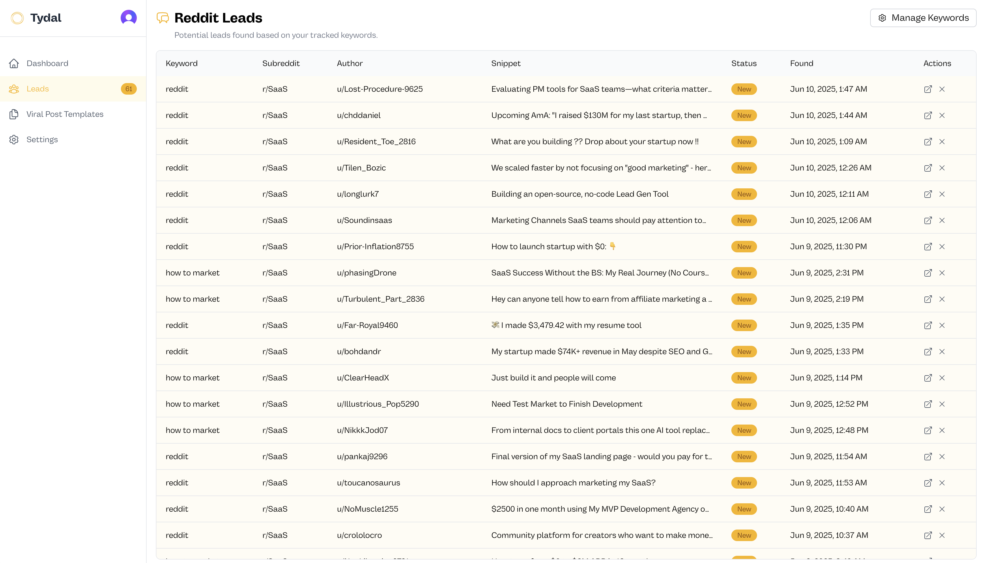 Tydal Dashboard